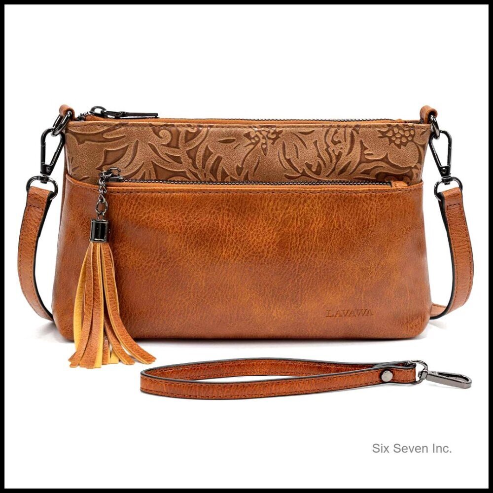 Vintage Western Crossbody Purse Adjustable Strap Vegan Leather Clutch Wristlet